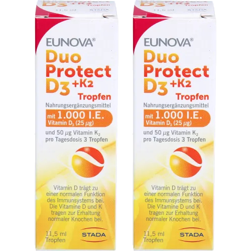 EUNOVA DuoProtect D3+K2 1000 I.E./50 μg Tropfen Set (2x11,5ml)