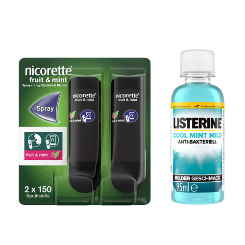 NICORETTE Fruit & Mint Spray & Listerine Cool Mint Mild 80 ml